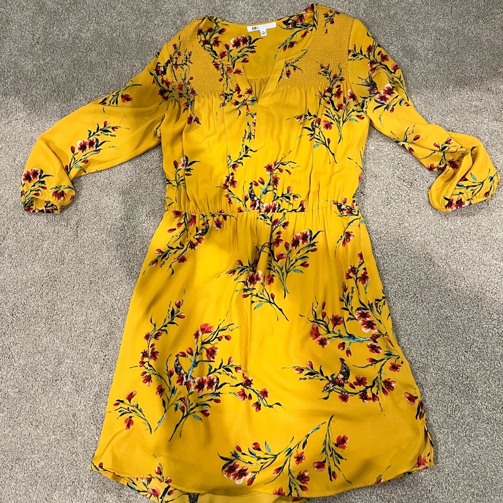 Floral Yellow Textured Yellow Dress